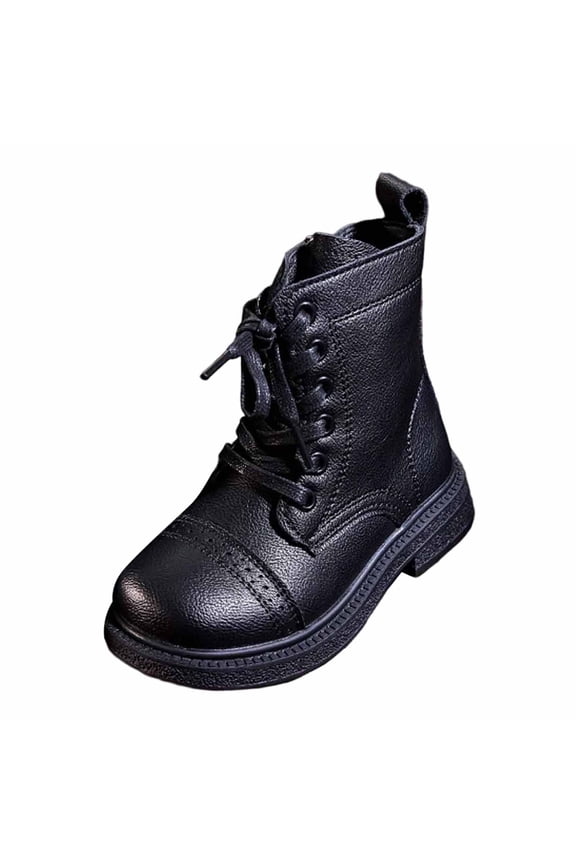 Girls Boys Combat Ankle Boots Side Zipper Shoes with Lace Up for Toddler/Little Kid/Big Kid Size 1,Black