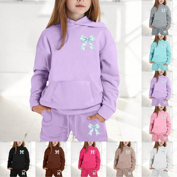 YAYUBA Girls Fall Outfits(4-5 T∣Grey),Girls Cute Letter Print Hoodie and Pants Outfit Set Casual Two Piece Winter Wear Comfy Toddler Teen Fall Outfits