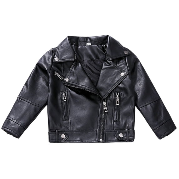 YAYUBA Girls Fashion PU Leather Motorcycle Jacket Children's Outerwear Slim Coat Size 15-16 Years, Black