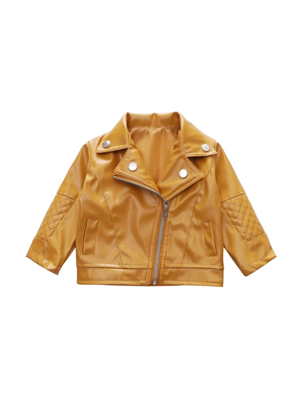 Girls Fashion PU Leather Motorcycle Jacket Children's Outerwear Slim Coat