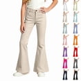 thumbnail image 1 of YAYUBA Girls Flare School Uniform Pants Kids Wide Leg Bell Bottoms Mid Rise Elastic Waist Loose Back To School Casual Pants with Pockets, 11-12 Years, Multicolour1, 1 of 5