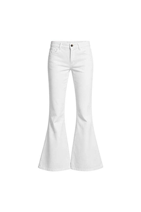 Bell Bottom School Uniform Pants for Girls Flared Elastic High Waisted Vintage 70s Classic Stretchy Wide Leg Pants , 11-12 Years, White