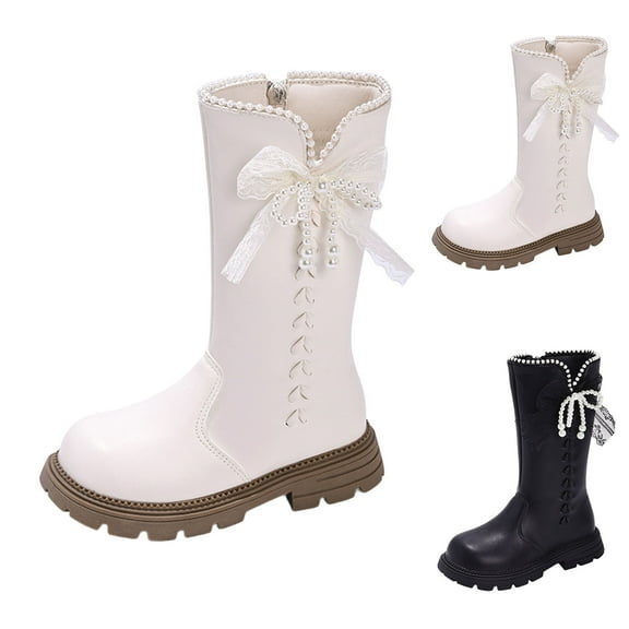 YAYUBA Girls Knee High Boots Cowgirl Boots Fashion Lug Sole Side Zipper Tall Riding Boots for Toddler Little Kid Big Kid Size 9.5,Beige