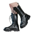 thumbnail image 1 of YAYUBA Girls Lace Up Riding Boots Mid Calf Fleece-Lined Combat Boots PU Leather Side Zipper Punk Goth Boot 4-11 Years Size 4.5,Black, 1 of 8