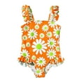 thumbnail image 1 of YAYUBA Girls One Piece Ruffle Strap Swimsuit Quick Dry Swimwear Beach Sport Bathing Suit for Toddler Kids Size 3-4 Years Orange, 1 of 3