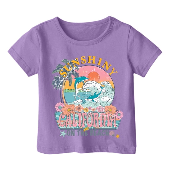 YAYUBA Girls Oversized Tshirts Solid Color Round Neck Back To School Short Sleeve T-Shirt Cute Tee Shirt Preppy T-Shirts Infant To Big Kid, 6-7 Years, Purple