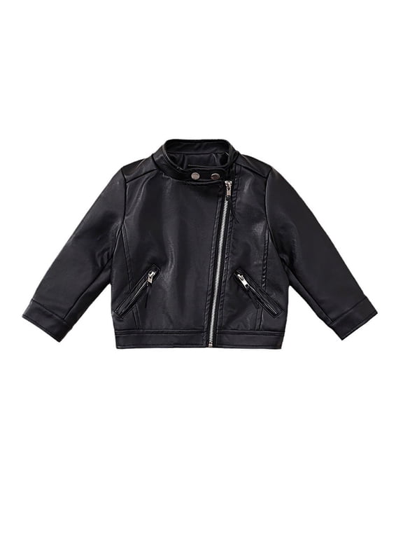 Girls Fashion PU Leather Motorcycle Jacket Children's Outerwear Slim Coat