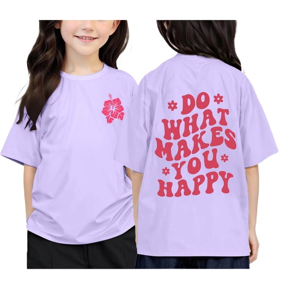 YAYUBA Girls Shirts Cute Graphic T-Shirts Crewneck Back To School Short Sleeve Tee for Toddler Cute Sports T-Shirt Preppy T-Shirts Toddler To Big Kid Sizes, 3-4 Years, Purple