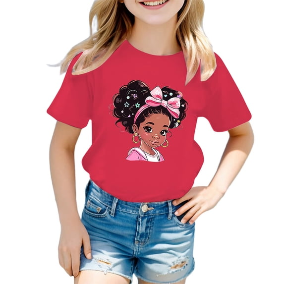 YAYUBA Girls Tops Cartoon Print Crewneck Back To School Short Sleeve T Shirt Casual Trendy Tops Preppy Summer Clothes for Girls