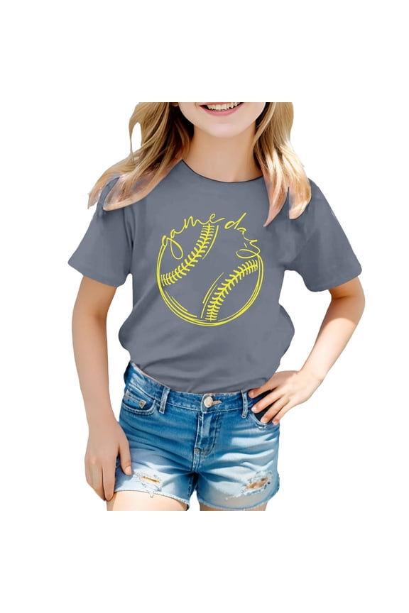 Girls Tops Size 10 Graphic T-Shirts Round Neck Back To School Short Sleeve T-Shirt Trendy Holidays Tops Preppy Tee for Boys & Girls, 5-6 Years, Grey