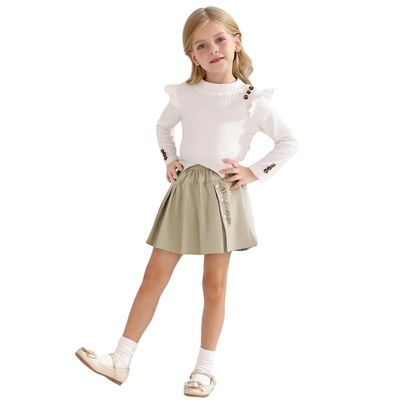 YAYUBA Girls Uniform Skirts Casual High Waist Stretchy A-Line Skirts Soft Skorts Fashion Clothes, Khaki, 4-5 Years