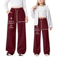 thumbnail image 1 of YAYUBA Girls Wide Straight Leg Loose Sweatpants Elastic Waist Drawstring Jogger Pants, Pink, 12-13 Years, 1 of 8