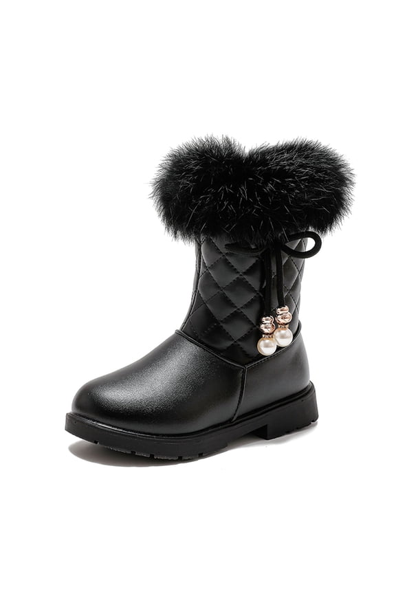 Girls Winter Boots Princess Snow Bow High-Top Boots Mid-Calf Thick Warm Snow, Suitable For Little Girls Size 3 Bid Kids Black