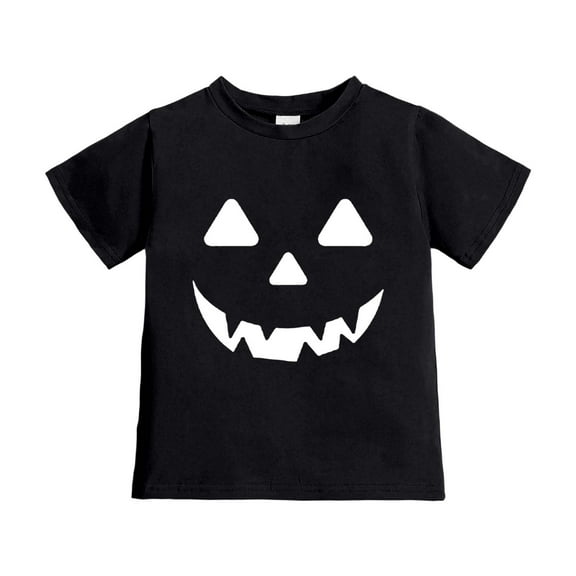 YAYUBA Halloween Shirt for Toddler Boy Girl Pumpkin Ghost Face Crewneck Short Sleeve Tshirt for Kid Halloween Clothes Top for 6-7 Years