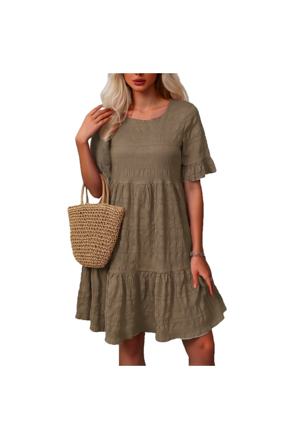 Hawaiian Dresses for Women Dresses Polka Dot Flounce Hem Smock Dress Summer Vacation Sun Dress