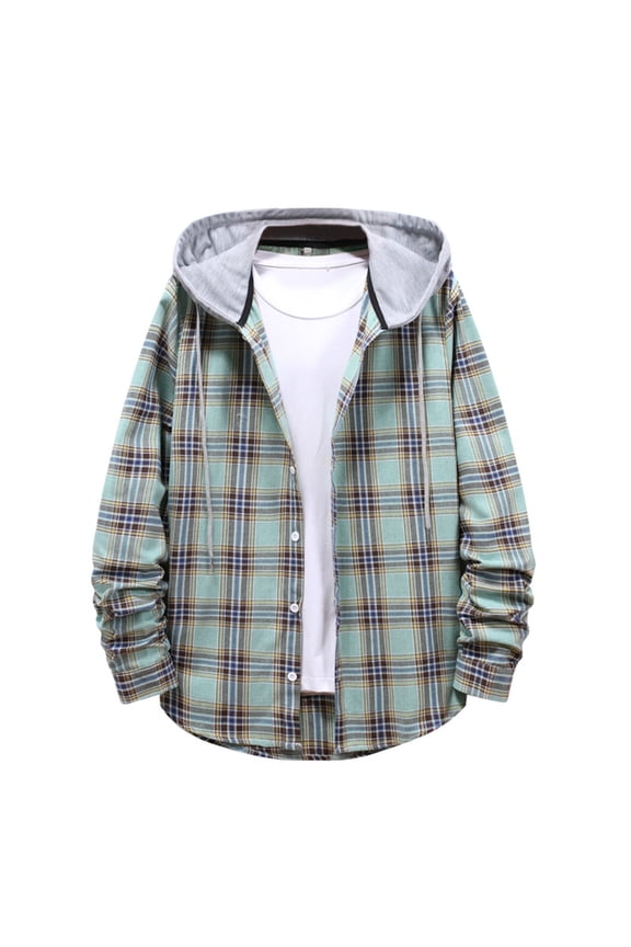 Hooded Flannel Shirt for Men Casual Button Down Shirt Long Sleeve Plaid Hoodie with Pocket