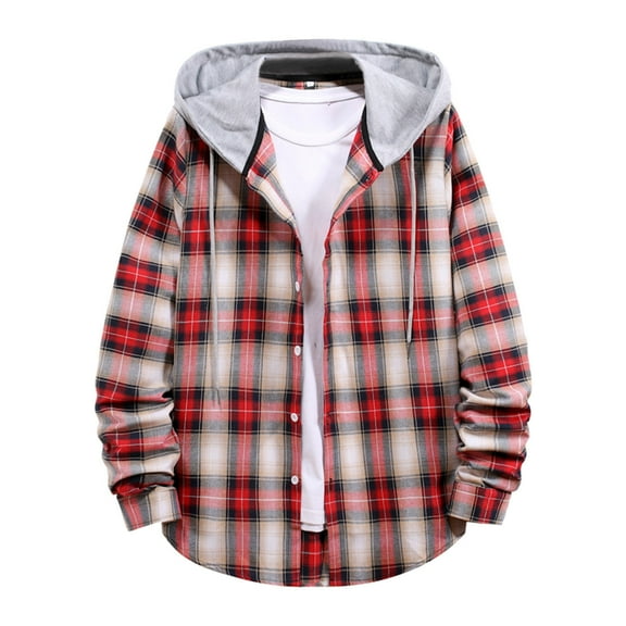 YAYUBA Hooded Flannel Shirt for Men Casual Button Down Shirt Long Sleeve Plaid Hoodie with Pocket