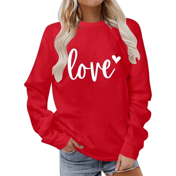 YAYUBA Hoodies for Women Valentine's Day Rose Print Pullover Sweaters Round Neck Long Sleeve Loose Sweatshirts