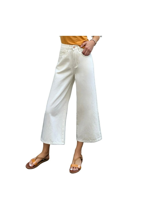 Jeans for Women Petite Crossover High Waisted High Stretch Casual Long Flare Jean with Multiple Pockets,White,M