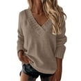 thumbnail image 1 of YAYUBA Khaki Loose Sweaters V Neck Long Sleeve Solid Knitted Jumper Pullover Sweatshirt Tops Size XXL, 1 of 5