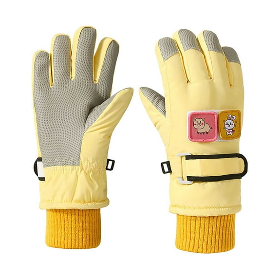 YAYUBA Kids Gloves,Winter Thick Velvet Children's Gloves for Skiing Cycling and Outdoor Cold Weather Warmth,Light Yellow,M