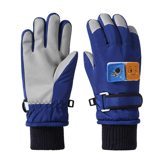 YAYUBA Kids Gloves Winter,Winter Thick Velvet Children's Gloves for Skiing Cycling and Outdoor Cold Weather Warmth,Dark Blue,L