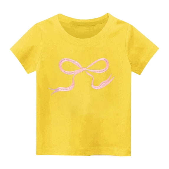 YAYUBA Kids Shirts Girls 10-12 Letter Graphic Printed Crewneck Back To School Short Sleeve T-Shirt Comfortable Tunic Blouse Preppy Summer Clothes for Girls, 6-7 Years, Yellow