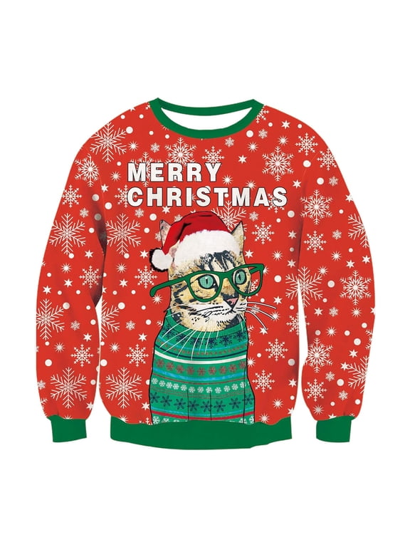 Kids Christmas Sweater Crewneck Pullover Xmas Winter Warm Sweaters Tops for Boys Girls Xmas Party Sweatshirt