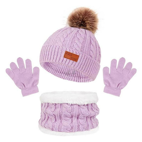 YAYUBA Kids Winter Hat Gloves Scarf Set Toddler Winter Beanie with Pom Knit Neck Warmer Lined Gloves for Boys Girls