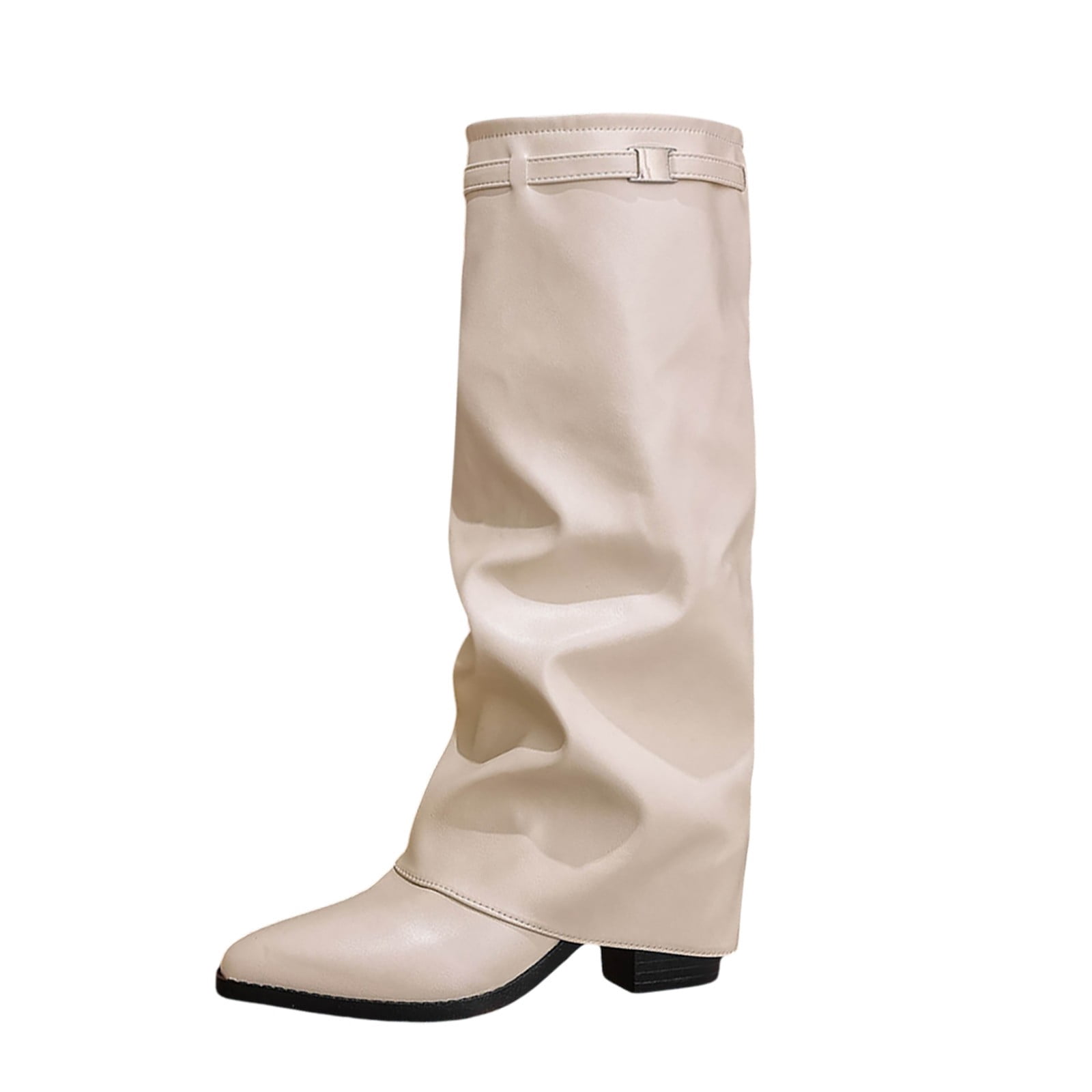 YAYUBA Knee High Boots Women Fold Over Knee High Boots Chunky High