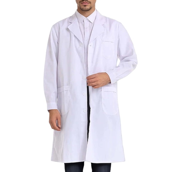 YAYUBA Lab Coat Men Cotton ,Button Down Cotton Blend Long Medical Coat,White Long Sleeve Unisex Science Chemistry Lab Coat,White,S