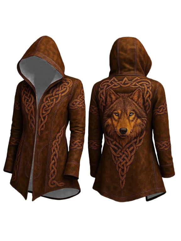 Long Hallowen Hooded Cardigan Ruffle Shawl Collar Open Front Lightweight Drape Cape Overcoat with Pockets Halloween Gifts , S, Brown