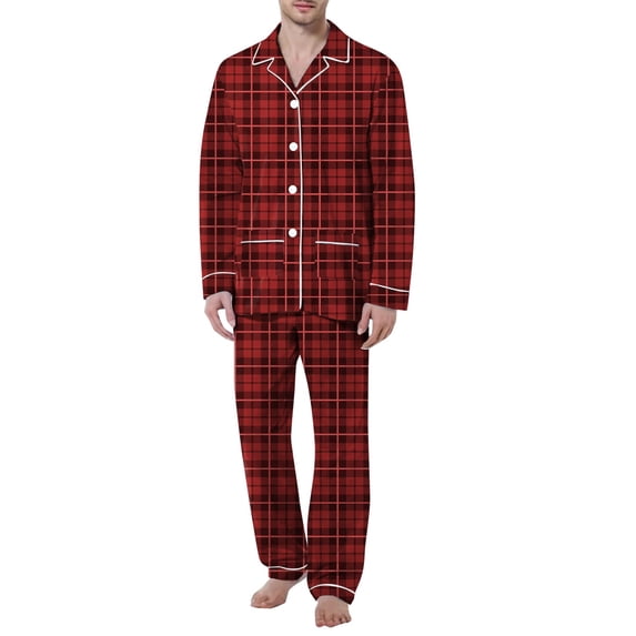 YAYUBA Matching Holiday Family Pajama Sets Mens Plaid Pajama Set, Soft Print Pajamas for Men, Lightweight Warm PJS with Pockets,Red,XL