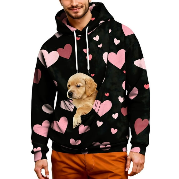 YAYUBA Men Hoodies Cat Dog Carrier Hoodies – Puppy Kitten Carrying Sweatshirt Large Pet Pocket Pullover Top – Unisex Kangaroo Hoodies Valentine's Day gift