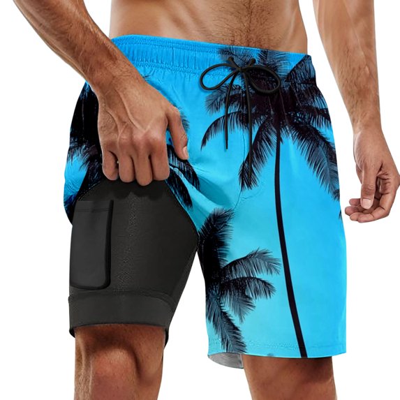 YAYUBA Men Swim Trunks Stretchy Quick Dry Elastic Waist Drawstring Bathing Suit Compression Liner Comfy Summer Beach Bathing Suit Beach Board Shorts,XXXXXL,6-Sky Blue