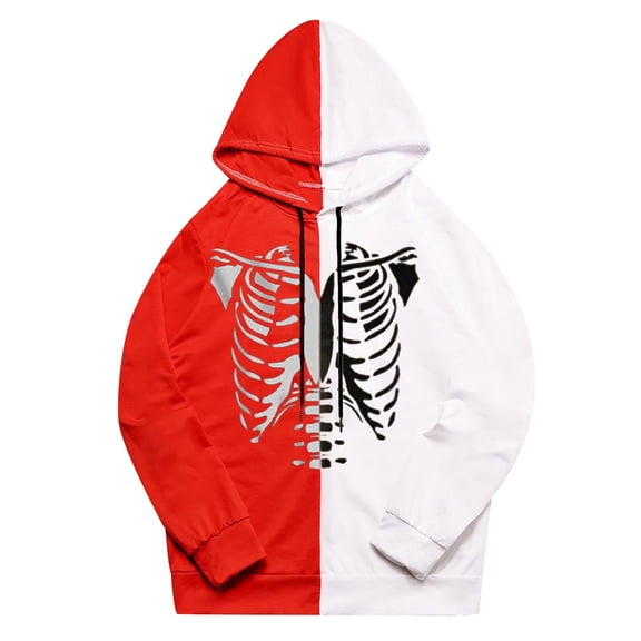 YAYUBA Men's Anatomical Bone Print Hoodie Halloween Gothic Retro Skeleton Print Hooded Streetwear Y2K Zip-up Sweatshirt Jacket with Pocket Size M