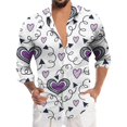 thumbnail image 1 of YAYUBA Men's Button Down Shirts Heart Print Valentine's Day Beach Yoga Sweatshirts Wrinkle Free Loose Fit Date Night Outfit Boat Neck Walking Sets, 1 of 3