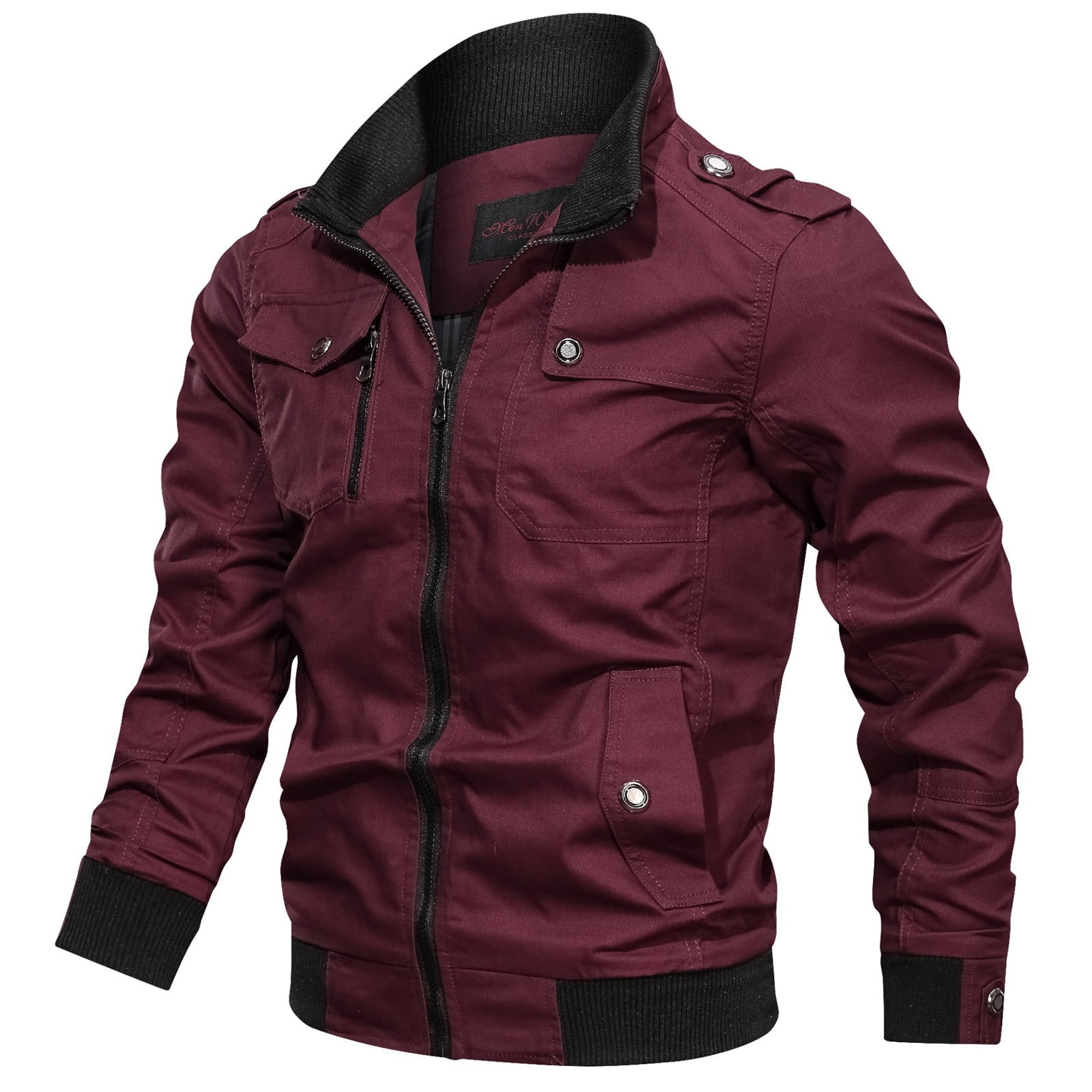 YAYUBA Men's Casual Military Jacket Stand Collar Jackets Coats