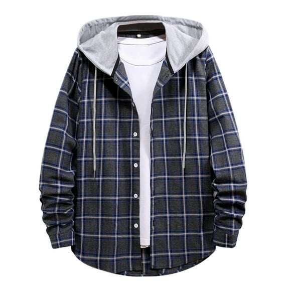 YAYUBA Men's Flannel Hoodie Shirts Plaid Casual Button Down Long Sleeve Lightweight Hooded Button Up Shirt with Pockets