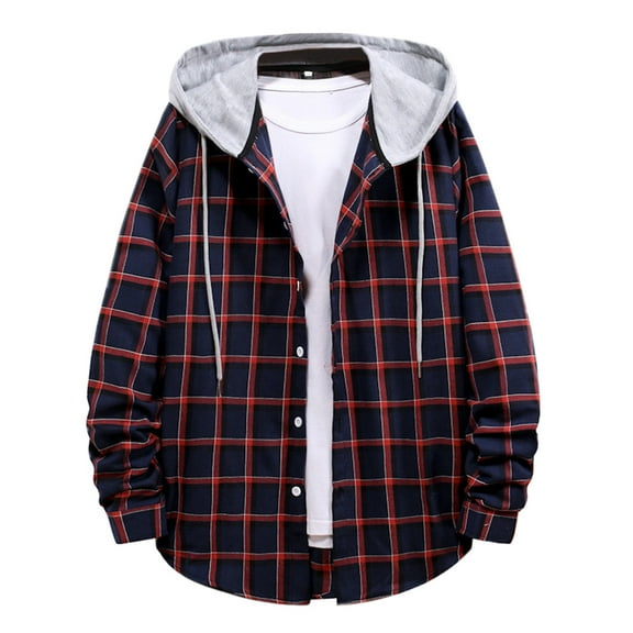 YAYUBA Men's Flannel Hoodie Shirts Plaid Casual Button Down Long Sleeve Lightweight Hooded Button Up Shirt with Pockets