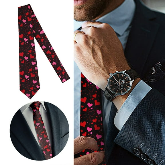 YAYUBA Men's Heart Necktie Tie Holiday Party Valentines Day Ties Mens Red Valentine's Heart Necktie Formal Business Groomsmen Necktie for Wedding Boyfriend Valentines Day Gifts