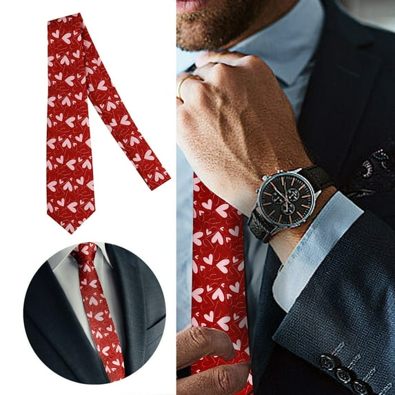YAYUBA Men's Heart Necktie Tie Holiday Party Valentines Day Ties Mens Red Valentine's Heart Necktie Formal Business Groomsmen Necktie for Wedding Husband Valentines Day Gifts