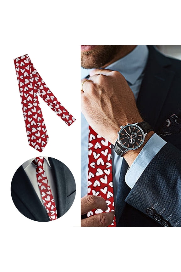 Men's Heart Necktie Tie Holiday Party Valentines Day Ties Mens Red Valentine's Heart Necktie Formal Business Groomsmen Necktie for Wedding