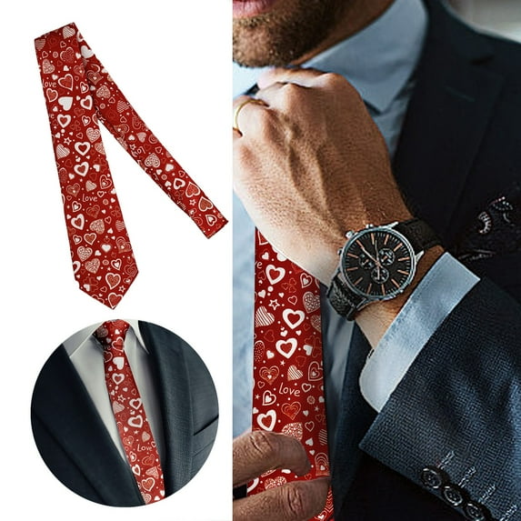 YAYUBA Men's Heart Necktie Tie Holiday Party Valentines Day Ties Mens Red Valentine's Heart Necktie Formal Business Groomsmen Necktie for Wedding