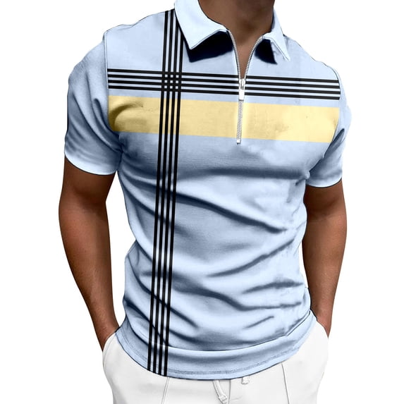 YAYUBA Men's Polo Shirts Cotton Button Down Crew Neck Big and Tall Print Casual Vintage Classic Golf Shirt Quick Dry Active Fit Active Fit Golf Tee Shirt