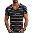 thumbnail image 1 of YAYUBA Men's Retro Color Block Striped V-Neck Short Sleeve T-Shirt, Slim Fit Vintage Casual Summer Tee Top Size XL, Black, 1 of 4