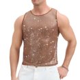 thumbnail image 1 of YAYUBA Men's Striped Sequin Tank Top for Rave, Sparkly Metallic Reflective Mesh Shirts, Coffee, L, 1 of 3