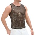 thumbnail image 1 of YAYUBA Men's Striped Sequin Tank Top for Rave, Sparkly Metallic Reflective Mesh Shirts, Gold, L, 1 of 3