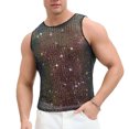 thumbnail image 1 of YAYUBA Men's Striped Sequin Tank Top for Rave, Sparkly Metallic Reflective Mesh Shirts, Multicolour, XXL, 1 of 3