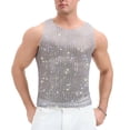 thumbnail image 1 of YAYUBA Men's Striped Sequin Tank Top for Rave, Sparkly Metallic Reflective Mesh Shirts, Silver, XXL, 1 of 4